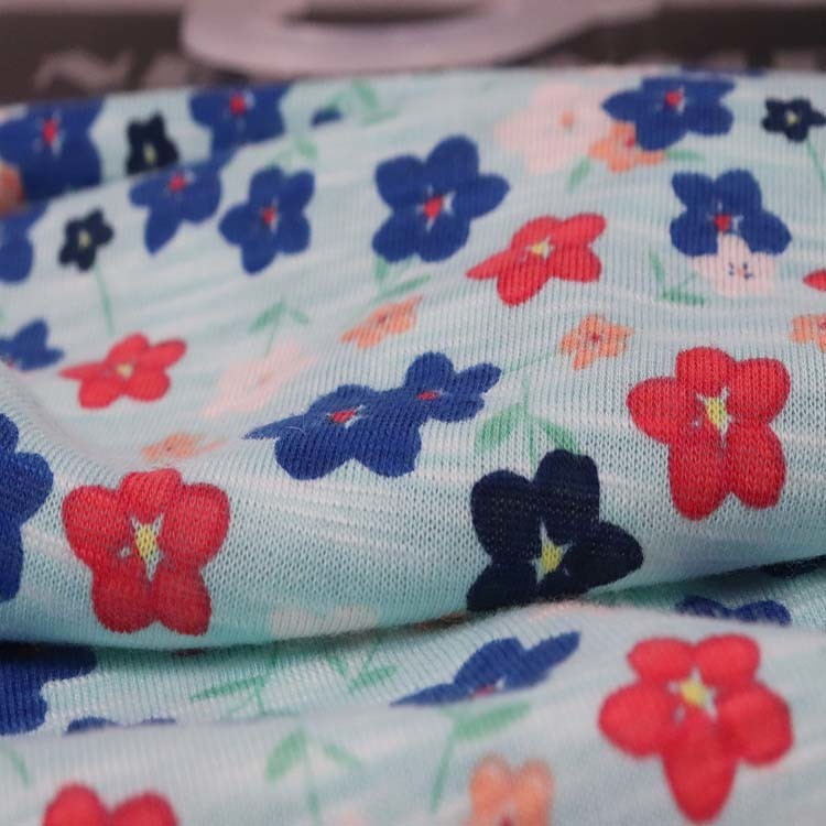 Xt-Pr-61 涤纶人棉竹节单面汗布, 160GSM, 涂料印花