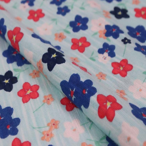 Xt-Pr-61 涤纶人棉竹节单面汗布, 160GSM, 涂料印花