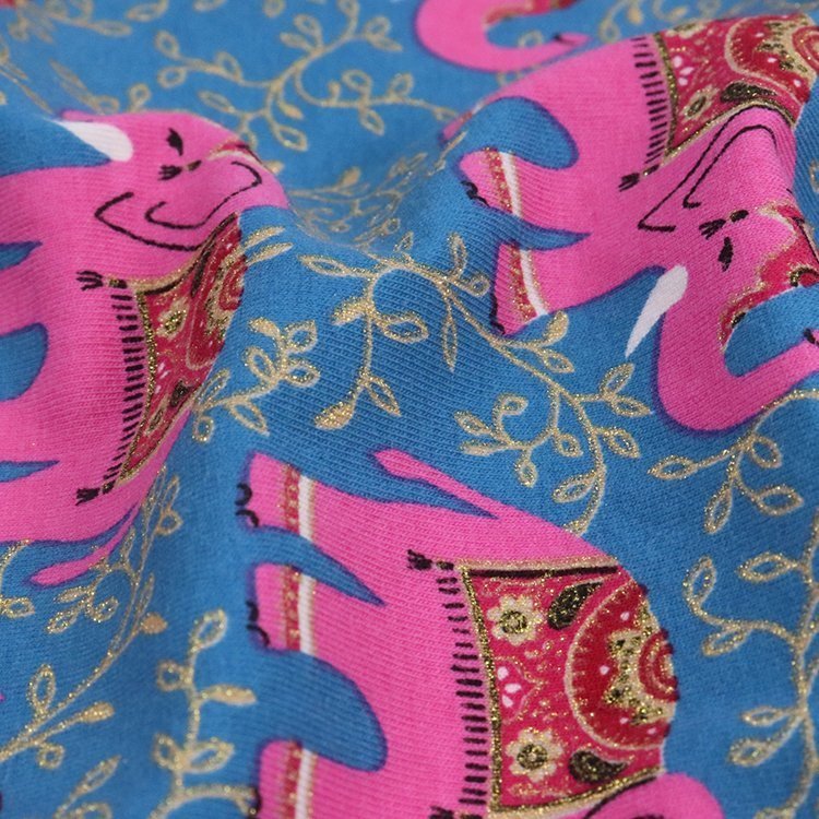 180GSM 棉氨纶针织汗布，金粉印花，赛络紧密纺