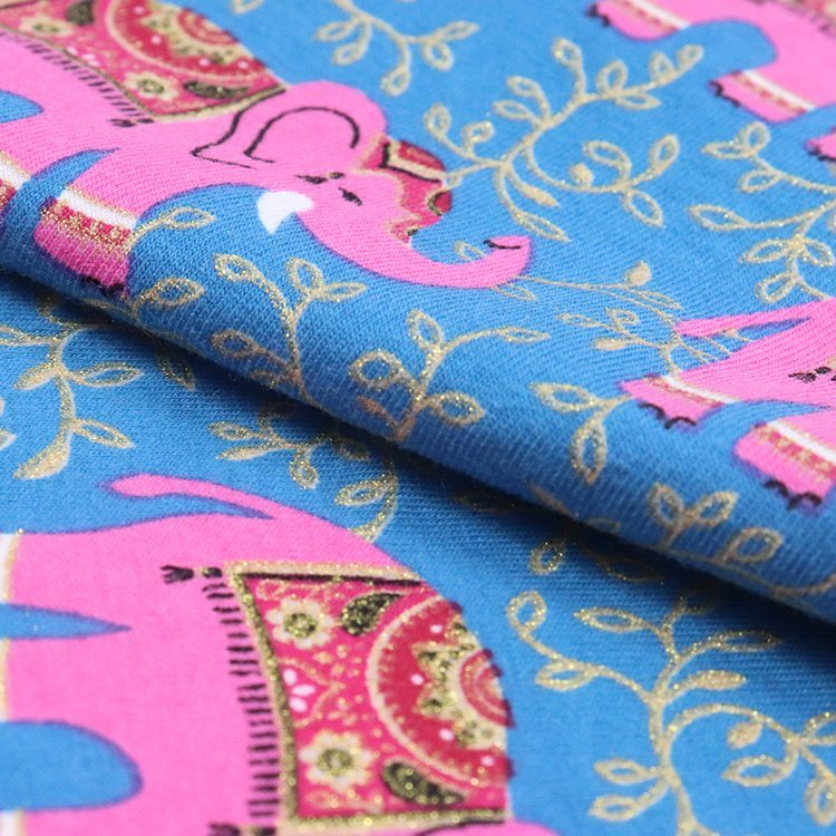 180GSM 棉氨纶针织汗布，金粉印花，赛络紧密纺