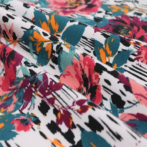 涤纶人棉混纺，涤包氨罗马布， 涂料印花