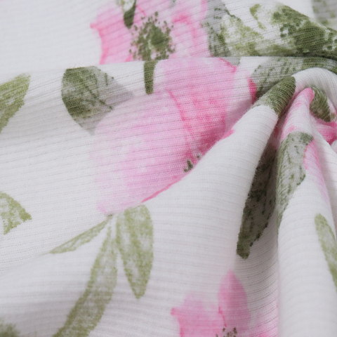 40 S棉弹力罗纹针织布，2*2 ，活性印花