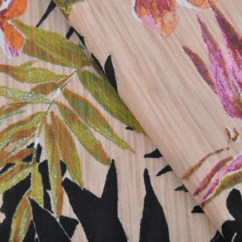 棉莫代尔竹节单面针织面料，活性印花面料