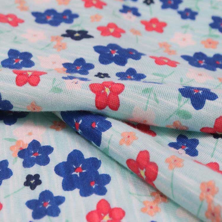 Xt-Pr-61 涤纶人棉竹节单面汗布, 160GSM, 涂料印花