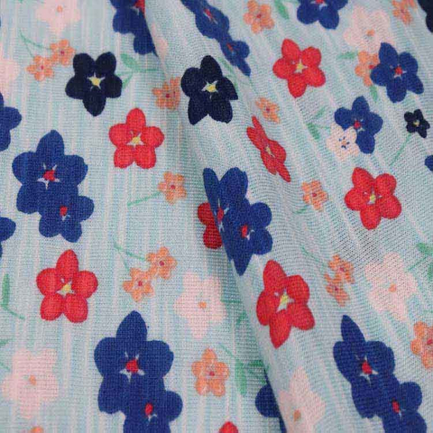 Xt-Pr-61 涤纶人棉竹节单面汗布, 160GSM, 涂料印花